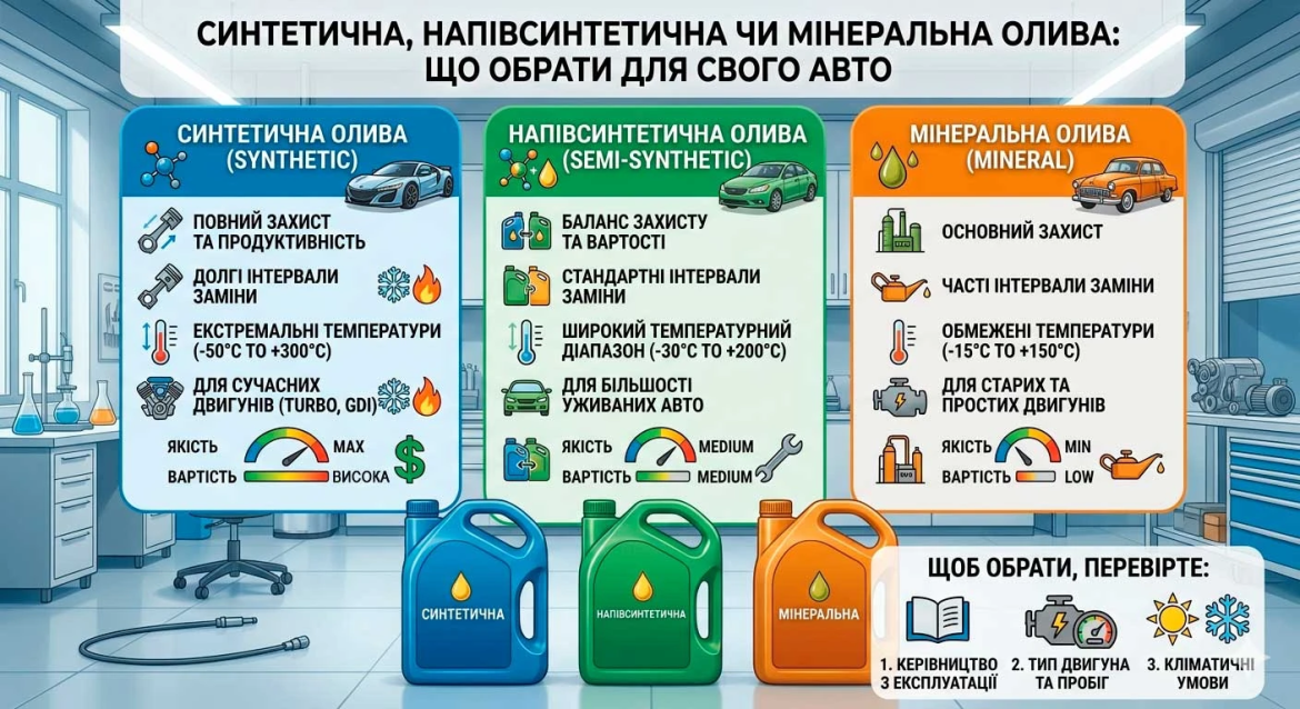 Синтетична, напівсинтетична чи мінеральна олива